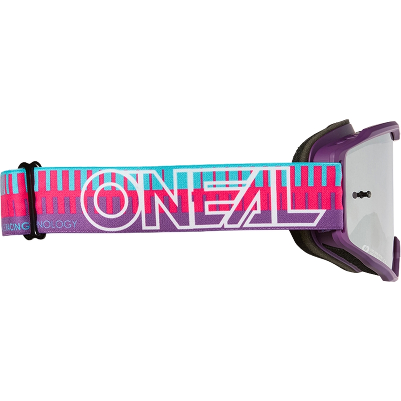 Lunettes de motocross O´Neal B-10 rayées rose-violet (plexiglas argenté miroir)