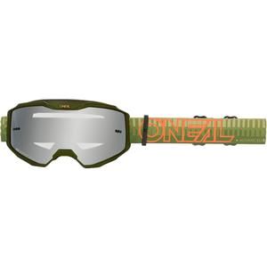 Lunettes de motocross O´Neal B-10 rayées vert-orange (plexiglas argenté miroir)