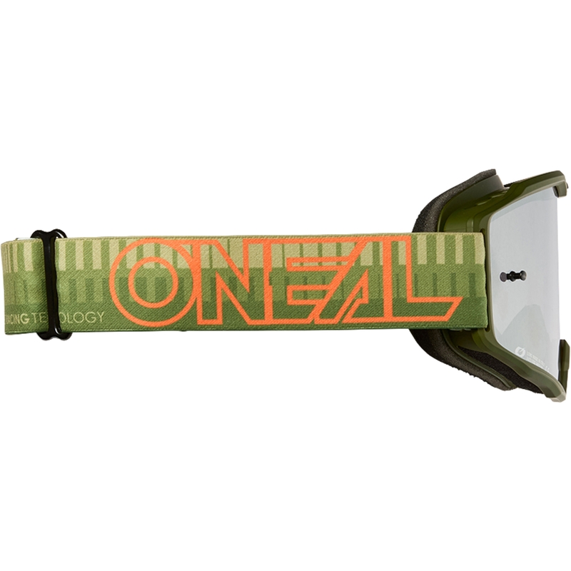 Lunettes de motocross O´Neal B-10 rayées vert-orange (plexiglas argenté miroir)