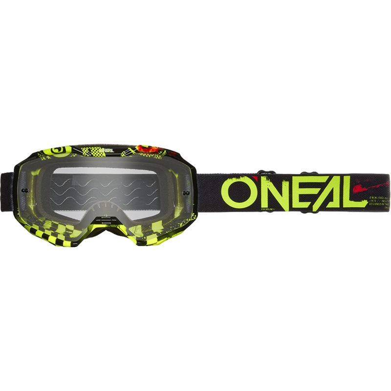 Lunettes de motocross O´Neal B-10 Attack noir-jaune (plexiglas transparent)