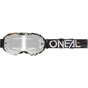 Lunettes de motocross O´Neal B-10 Attack noir-blanc (plexiglas argenté miroir)