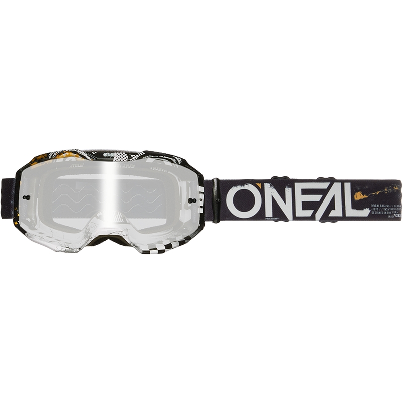 Lunettes de motocross O´Neal B-10 Attack noir-blanc (plexiglas argenté miroir)