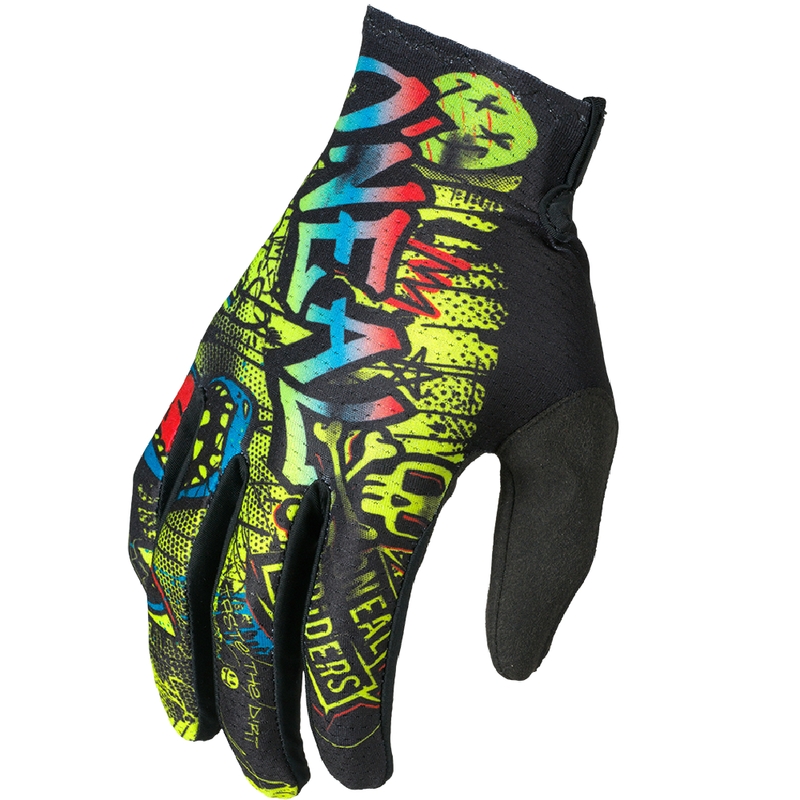 Gants de motocross O'Neal Matrix Rancid pour enfants, noir et jaune fluo