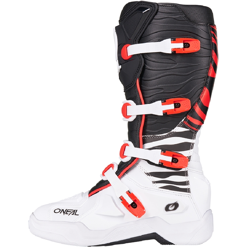 Bottes de motocross O'Neal 3SRS Zebra noir-blanc-rouge