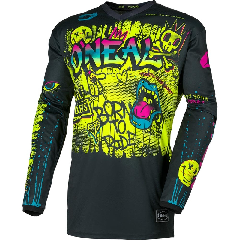 Maillot de motocross enfant O'Neal Element Rancid noir et jaune fluo