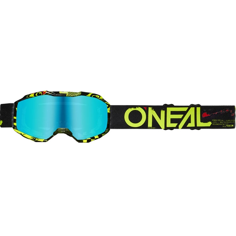 Lunettes de motocross pour enfants O'Neal B-10 Attack noires et jaune fluo avec verres en plexiglas bleu iridium