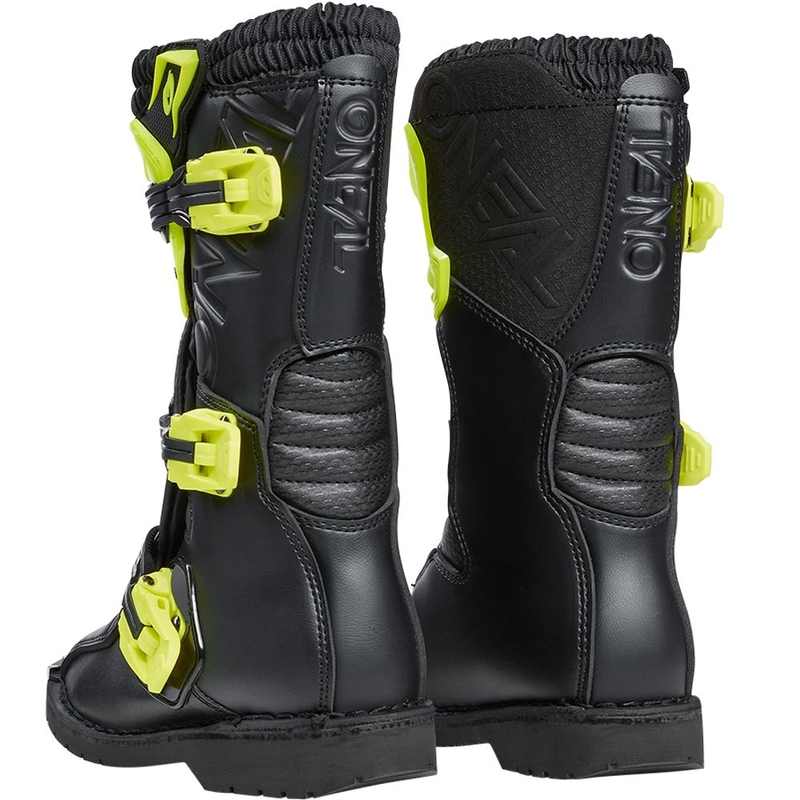 Bottes de motocross O'Neal Rider PRO pour enfants, noir et jaune fluo