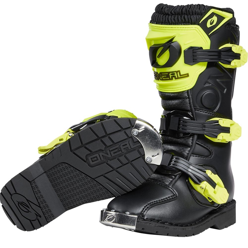 Bottes de motocross O'Neal Rider PRO pour enfants, noir et jaune fluo