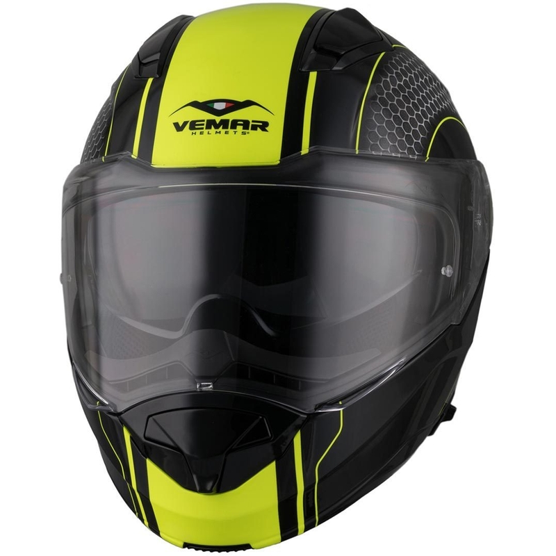 Výklopná přilba Vemar Sharki Hive černá matná-šedá-fluo žlutá