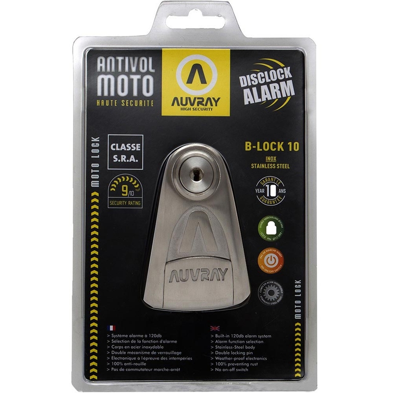 Antivol de disque de frein Auvray B-Lock 10 avec alarme 120 dB, acier argenté