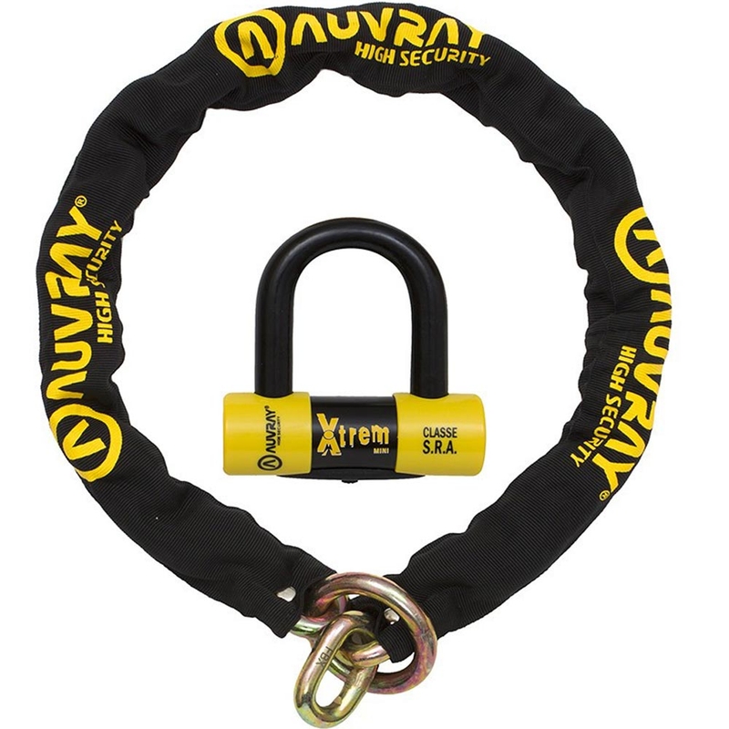 Antivol de moto à chaîne Auvray XTREM avec mini antivol de disque de frein en U XTREM, noir
