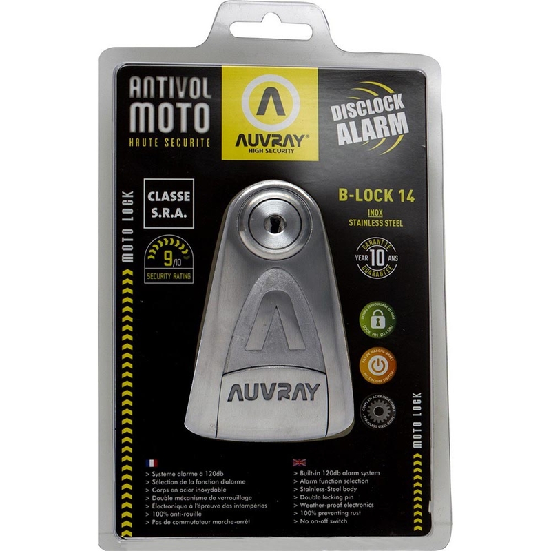 Antivol de disque de frein Auvray B-Lock 14 avec alarme, acier argenté