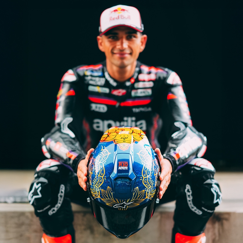 Casque intégral de moto Alpinestars Supertech R10 Marthainator édition limitée JORGE MARTIN bleu perle or rouge
