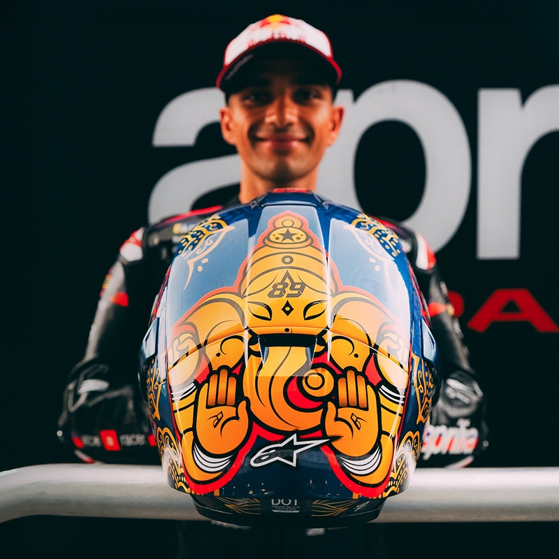 Casque intégral de moto Alpinestars Supertech R10 Marthainator édition limitée JORGE MARTIN bleu perle or rouge