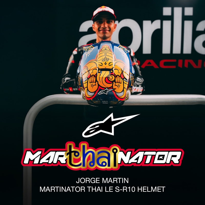 Casque intégral de moto Alpinestars Supertech R10 Marthainator édition limitée JORGE MARTIN bleu perle or rouge