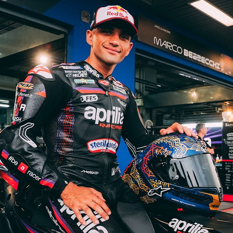 Casque intégral de moto Alpinestars Supertech R10 Marthainator édition limitée JORGE MARTIN bleu perle or rouge