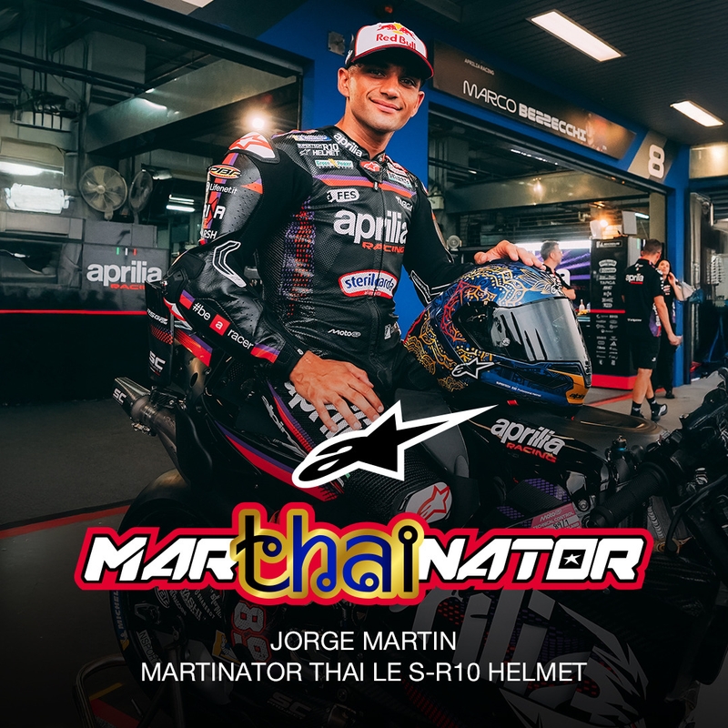 Casque intégral de moto Alpinestars Supertech R10 Marthainator édition limitée JORGE MARTIN bleu perle or rouge