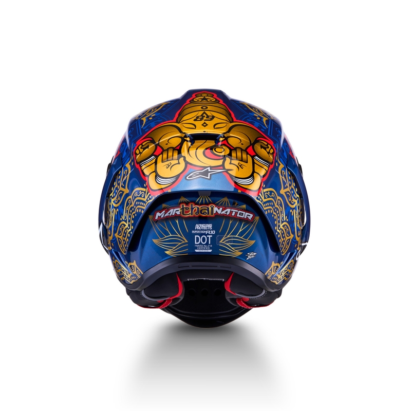 Casque intégral de moto Alpinestars Supertech R10 Marthainator édition limitée JORGE MARTIN bleu perle or rouge
