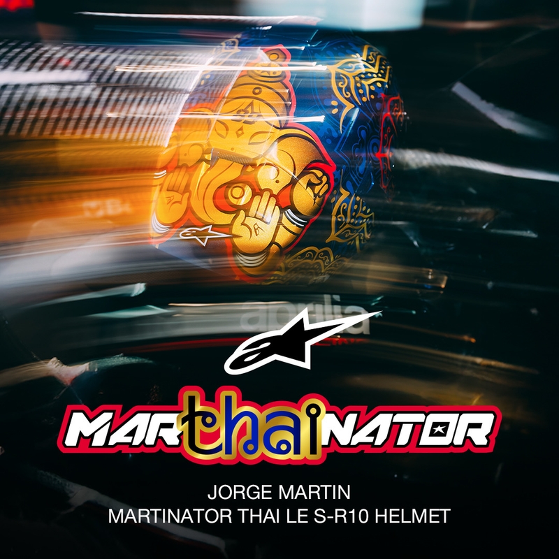 Casque intégral de moto Alpinestars Supertech R10 Marthainator édition limitée JORGE MARTIN bleu perle or rouge