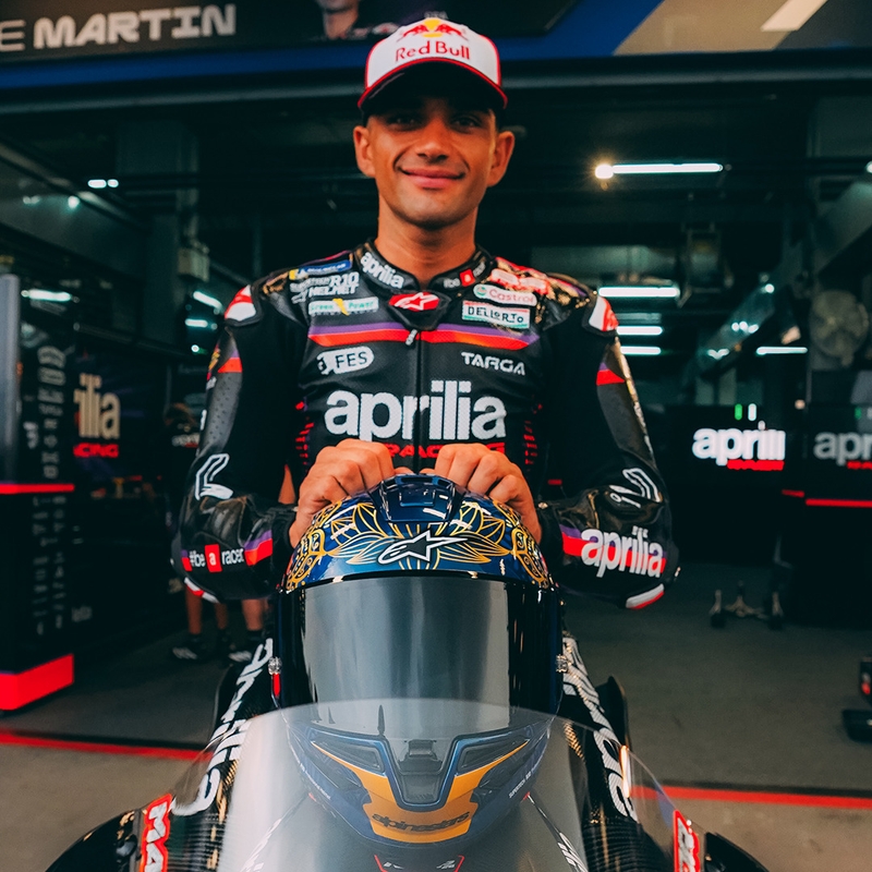 Casque intégral de moto Alpinestars Supertech R10 Marthainator édition limitée JORGE MARTIN bleu perle or rouge