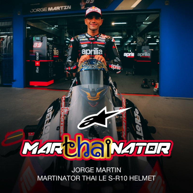 Casque intégral de moto Alpinestars Supertech R10 Marthainator édition limitée JORGE MARTIN bleu perle or rouge