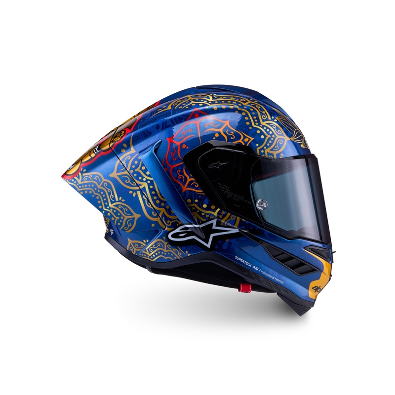 Casque intégral de moto Alpinestars Supertech R10 Marthainator édition limitée JORGE MARTIN bleu perle or rouge