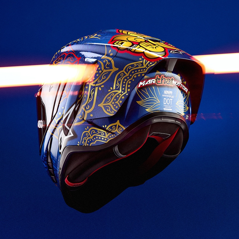 Casque intégral de moto Alpinestars Supertech R10 Marthainator édition limitée JORGE MARTIN bleu perle or rouge