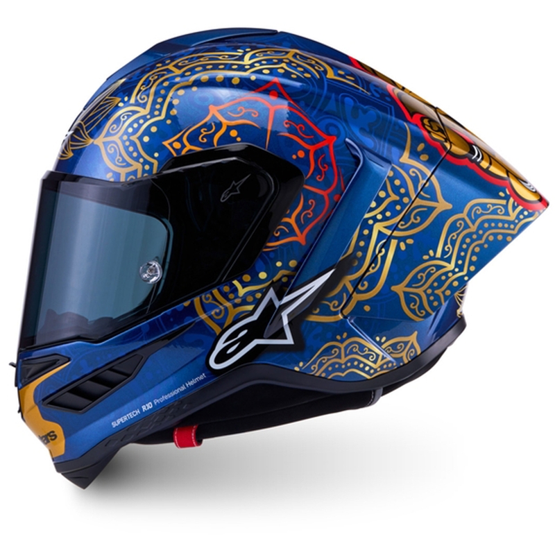 Casque intégral de moto Alpinestars Supertech R10 Marthainator édition limitée JORGE MARTIN bleu perle or rouge