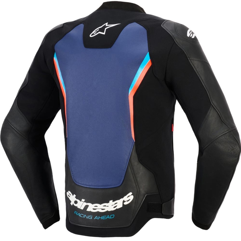 Blouson de moto en cuir Alpinestars GP Force V2 noir-bleu-rouge fluo