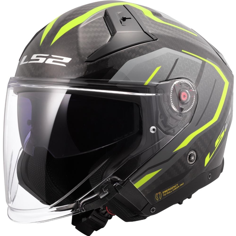Casque de moto jet LS2 OF603 Infinity II C Urus jaune fluo