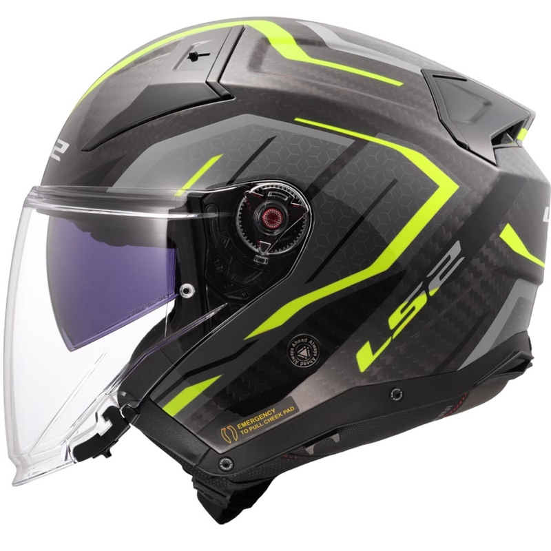 Casque de moto jet LS2 OF603 Infinity II C Urus jaune fluo