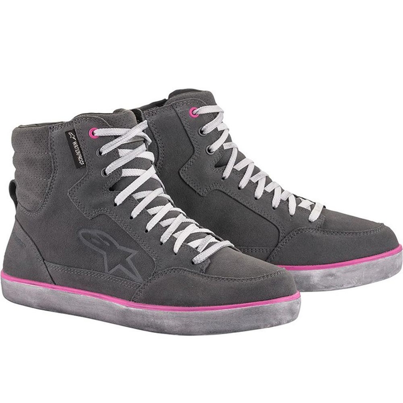 Bottes de moto Alpinestars J-6 imperméables pour femmes, gris clair et rose