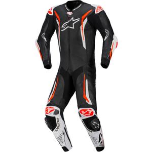 Combinaison de moto Alpinestars GP TECH V5 en cuir monobloc noir-blanc-rouge fluo
