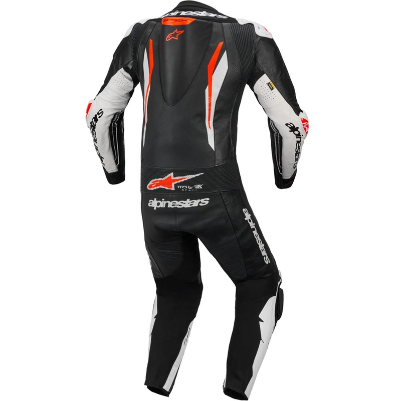 Combinaison de moto Alpinestars GP TECH V5 en cuir monobloc noir-blanc-rouge fluo