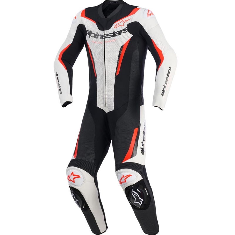 Combinaison de moto Alpinestars GP FORCE V2 une pièce blanche-noire-rouge fluo