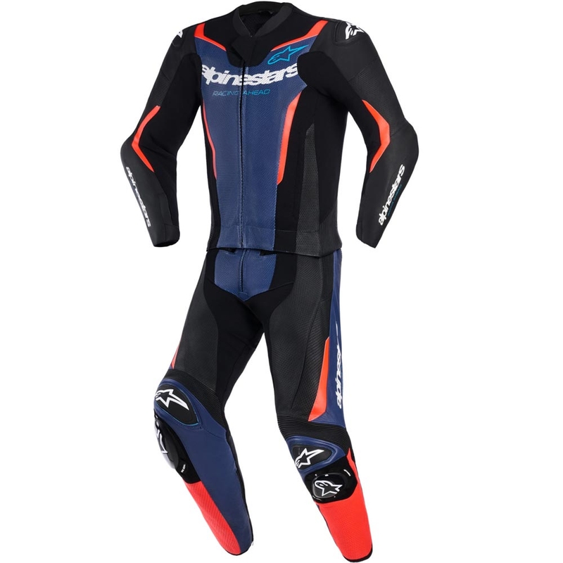 Combinaison moto Alpinestars GP Force V2 deux pièces noir-bleu-rouge fluo