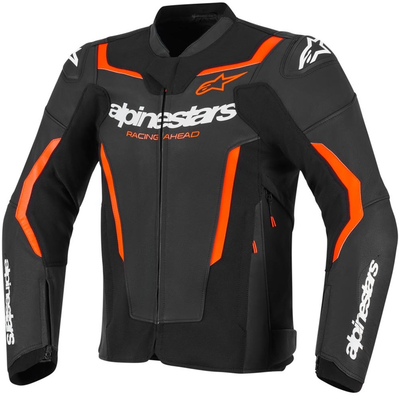 Blouson de moto en cuir Alpinestars GP Force V2 noir-rouge fluo-blanc