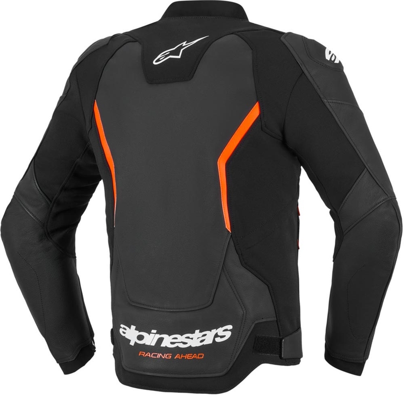 Blouson de moto en cuir Alpinestars GP Force V2 noir-rouge fluo-blanc