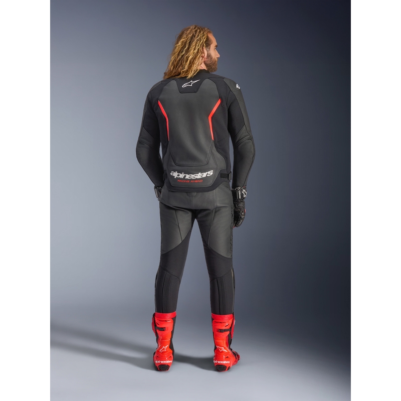 Blouson de moto en cuir Alpinestars GP Force V2 noir-rouge fluo-blanc