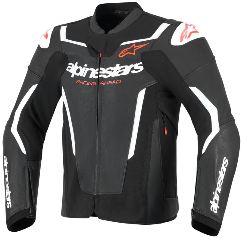 Blouson de moto en cuir Alpinestars GP Force V2 noir-blanc-rouge