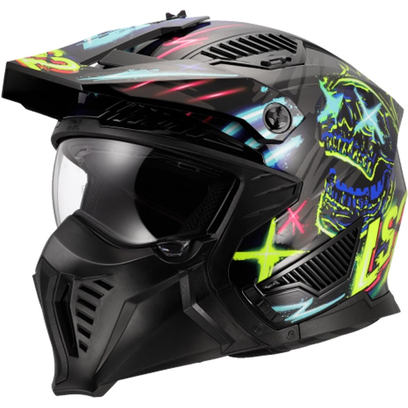 Casque de moto trial LS2 OF606 Drifter Rayz noir-bleu