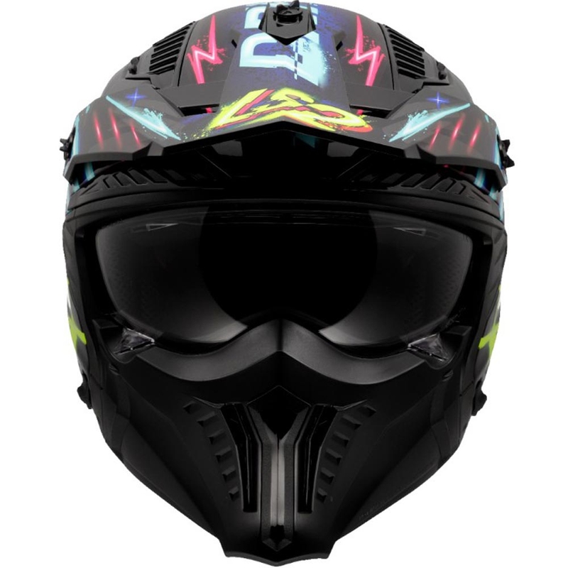 Casque de moto trial LS2 OF606 Drifter Rayz noir-bleu