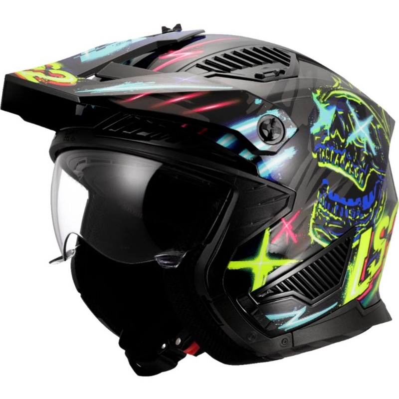 Casque de moto trial LS2 OF606 Drifter Rayz noir-bleu