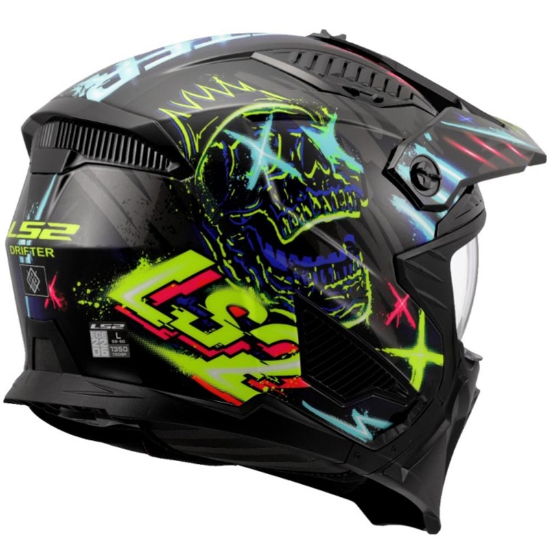 Casque de moto trial LS2 OF606 Drifter Rayz noir-bleu