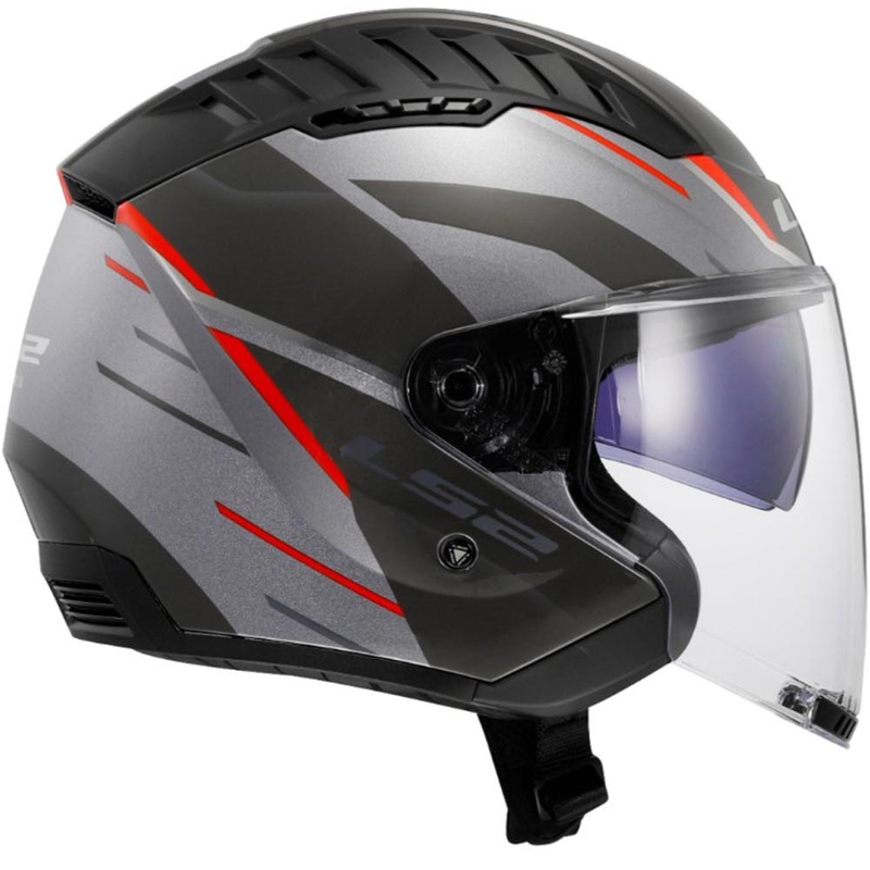 Casque de moto ouvert LS2 OF600 Copter II Diston gris-rouge