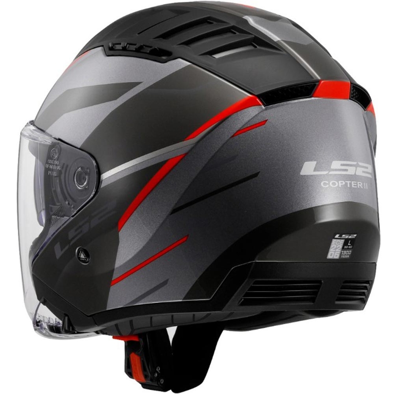 Casque de moto ouvert LS2 OF600 Copter II Diston gris-rouge