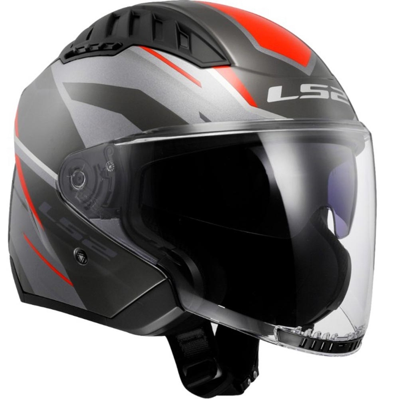 Casque de moto ouvert LS2 OF600 Copter II Diston gris-rouge