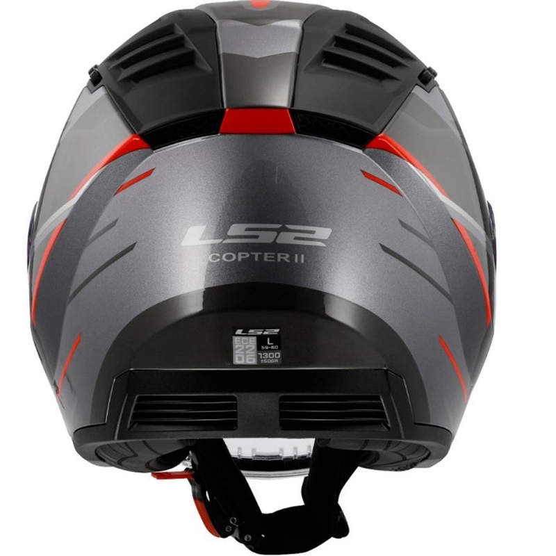 Casque de moto ouvert LS2 OF600 Copter II Diston gris-rouge
