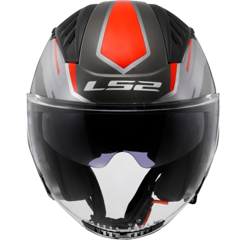 Casque de moto ouvert LS2 OF600 Copter II Diston gris-rouge