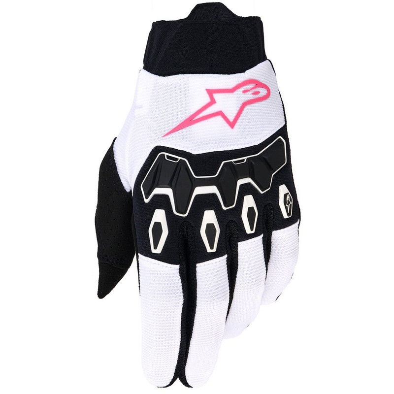 Gants de motocross femme Alpinestars Stella Full Bore V2, blanc, rose fluo et noir